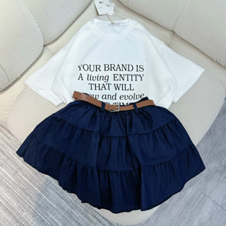 [ĐỦSIZE 38-65kg] Set Áo Phông Chữ Phối Chân Váy Jean Dáng Xoè