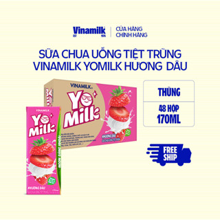 Thùng 48 hộp sữa chua uống hương dâu Yomilk - hộp giấy x 170ml