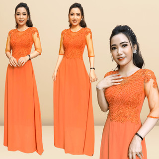 Đầm Dạ Hội Trung Niên Dự Tiệc Sang Trọng Cam Cà Rốt Charmaine Dress