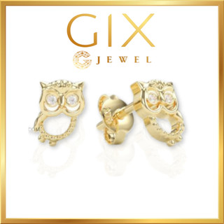 Khuyên tai nữ cho bé khuyên tai bạc nữ mạ vàng trắng đính đá hình cú mèo gix jewel moissanite
