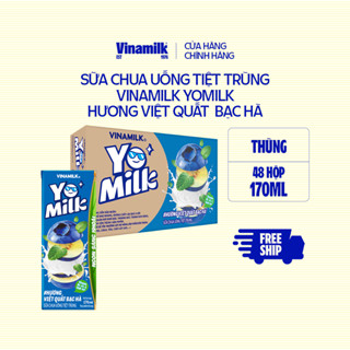 Sữa chua uống Vinamilk Yomilk hương việt quất bạc hà - Thùng 48 hộp 170ml