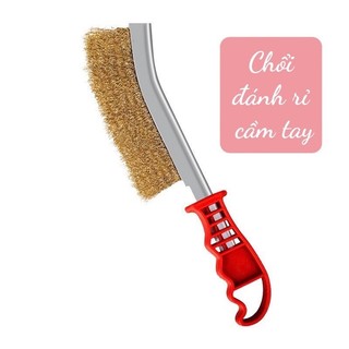 Bàn Chải Sắt Đánh Rỉ - Chổi Sắt Chà Rỉ Cầm Tay Cán Đỏ Loại Đẹp 90g