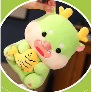 Gấu bông rồng ôm cá chép size 20cm, gấu bông mini hình con rồng xanh đáng yêu