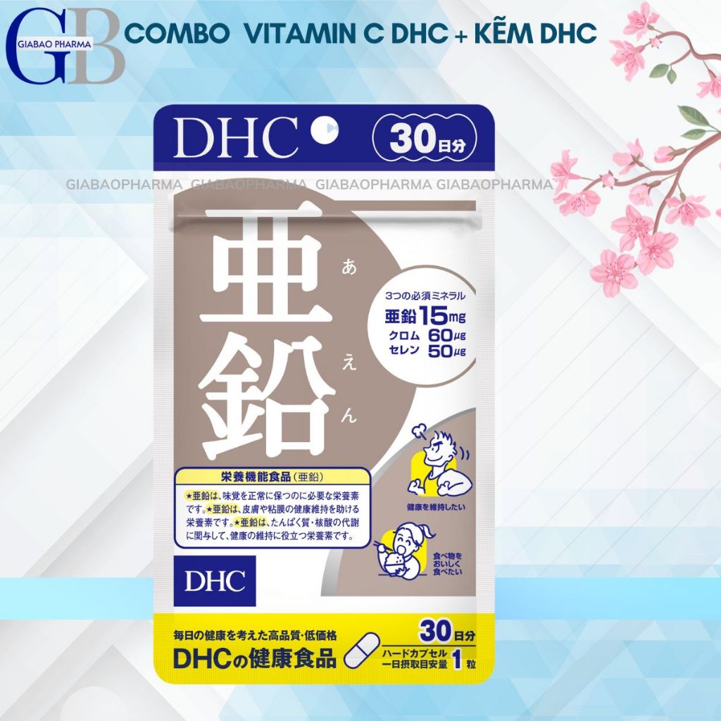 Combo Viên uống DHC Vitamin C và Kẽm DHC giảm mụn - mờ thâm 1 tháng (Vitamin C 30 viên và Kẽm 30 viên)