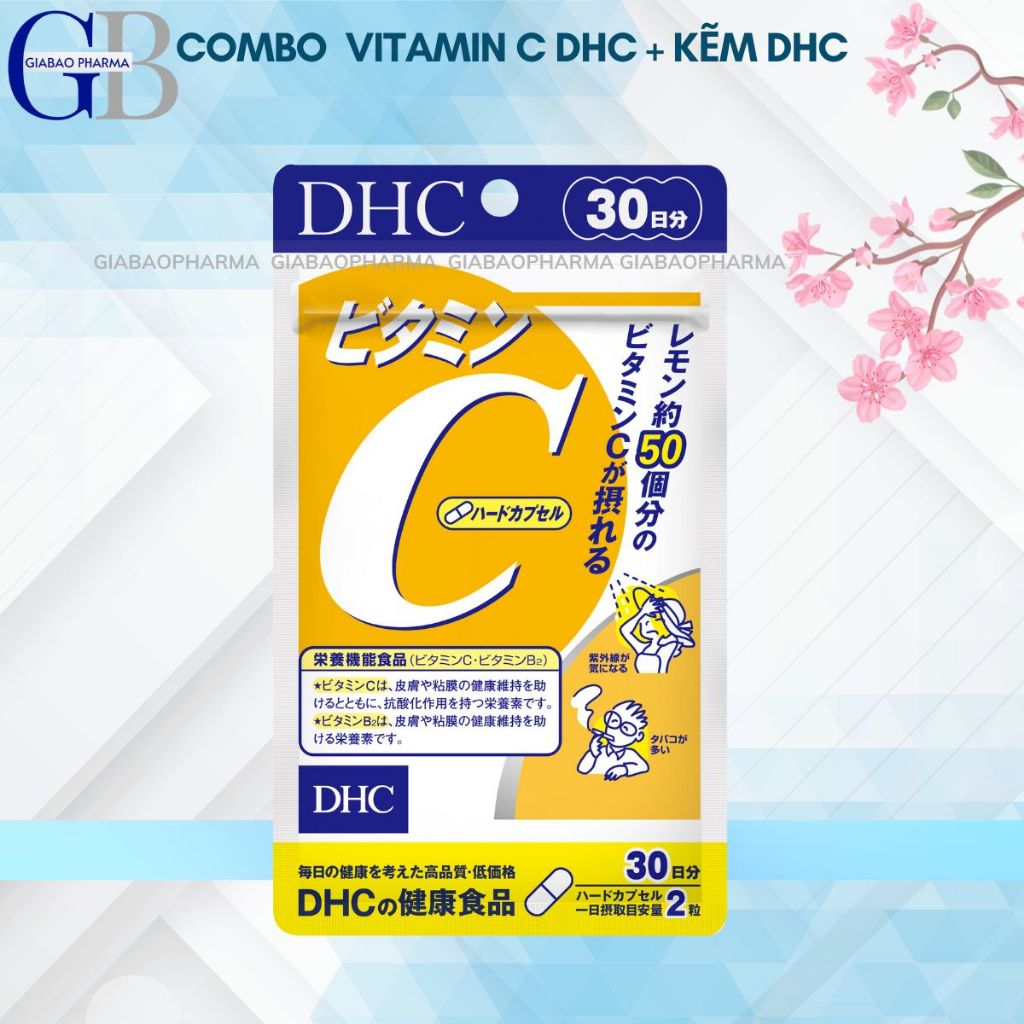 Combo Viên uống DHC Vitamin C và Kẽm DHC giảm mụn - mờ thâm 1 tháng (Vitamin C 30 viên và Kẽm 30 viên)
