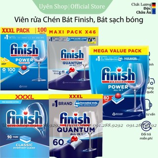 Viên Rửa Chén Bát Finish Quantum, All in 1 HÀNG ĐỨC Sạch Bát, Bóng, Không Lắng Cặn, Hương Thơm Nhẹ