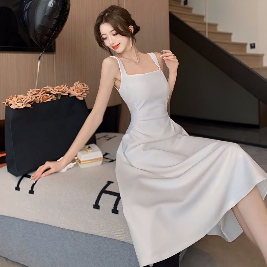 Đầm 2 dây dự tiệc dáng dài body Hun Fasshion chất yumi hàn hàng 2 lớp triết eo khoe dáng dễ thương | BigBuy360 - bigbuy360.vn