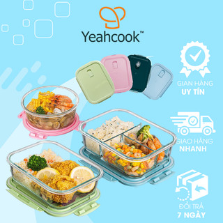 ( BH 1 đổi 1) hộp cơm thủy tinh chia ngăn tiện ích khi mang cơm tới văn phòng du lịch giã ngoại YEAHCOOK