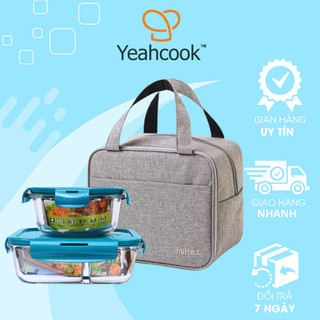 YEAHCOOK Bộ hộp cơm văn phòng bằng thủy tinh chia ngăn kèm túi giữ nhiệt tiện ích
