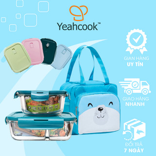 YEAHCOOK Bộ hộp cơm túi giữ nhiệt tiện ích cho văn phòng Glass Lunch Box