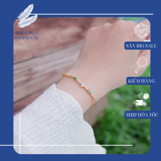 Vòng tay nữ swarovski dáng rút mix đá xanh lá tinh tế, Fullbox_thien_nga_viet_nam