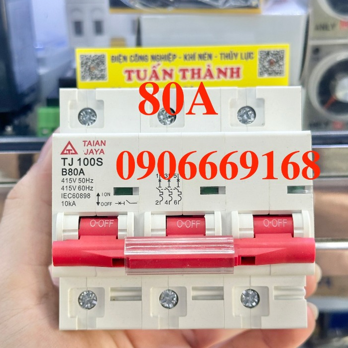 CB Tép (MCB) - 3 Pha 80A - 10kA - TJ100S Hiệu TAIAN JAYA