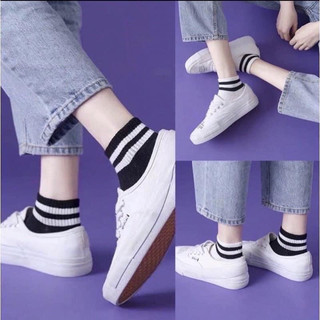 Combo 5 đôi tất vớ cổ kẻ 2 màu trắng đen trẻ trung dễ phối đồ