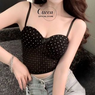Áo bra hai dây chất liệu voan lưới nhũ có đệm ngực họa tiết đính đá lấp lánh