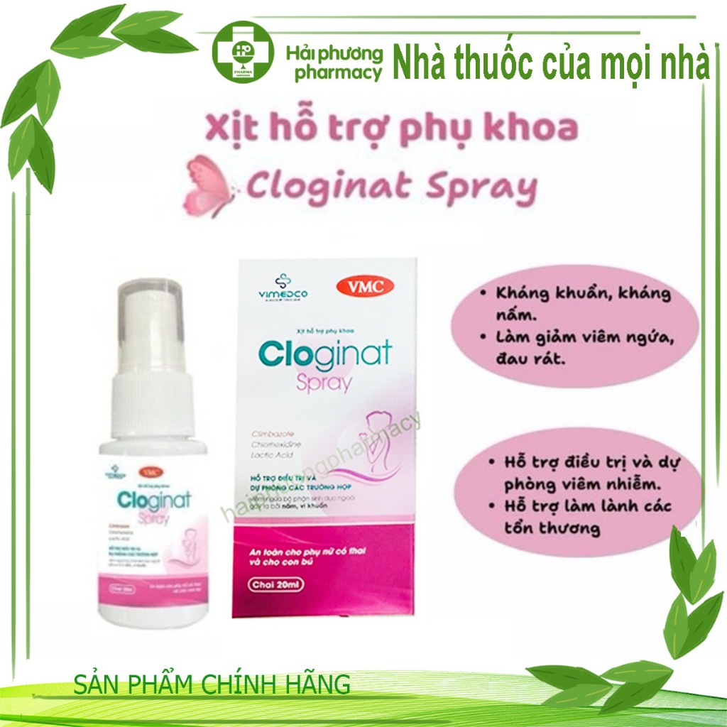 Xịt hỗ trợ phụ khoa Cloginat spray an toàn cho phụ nữ có thai và cho con bú lọ 20ml