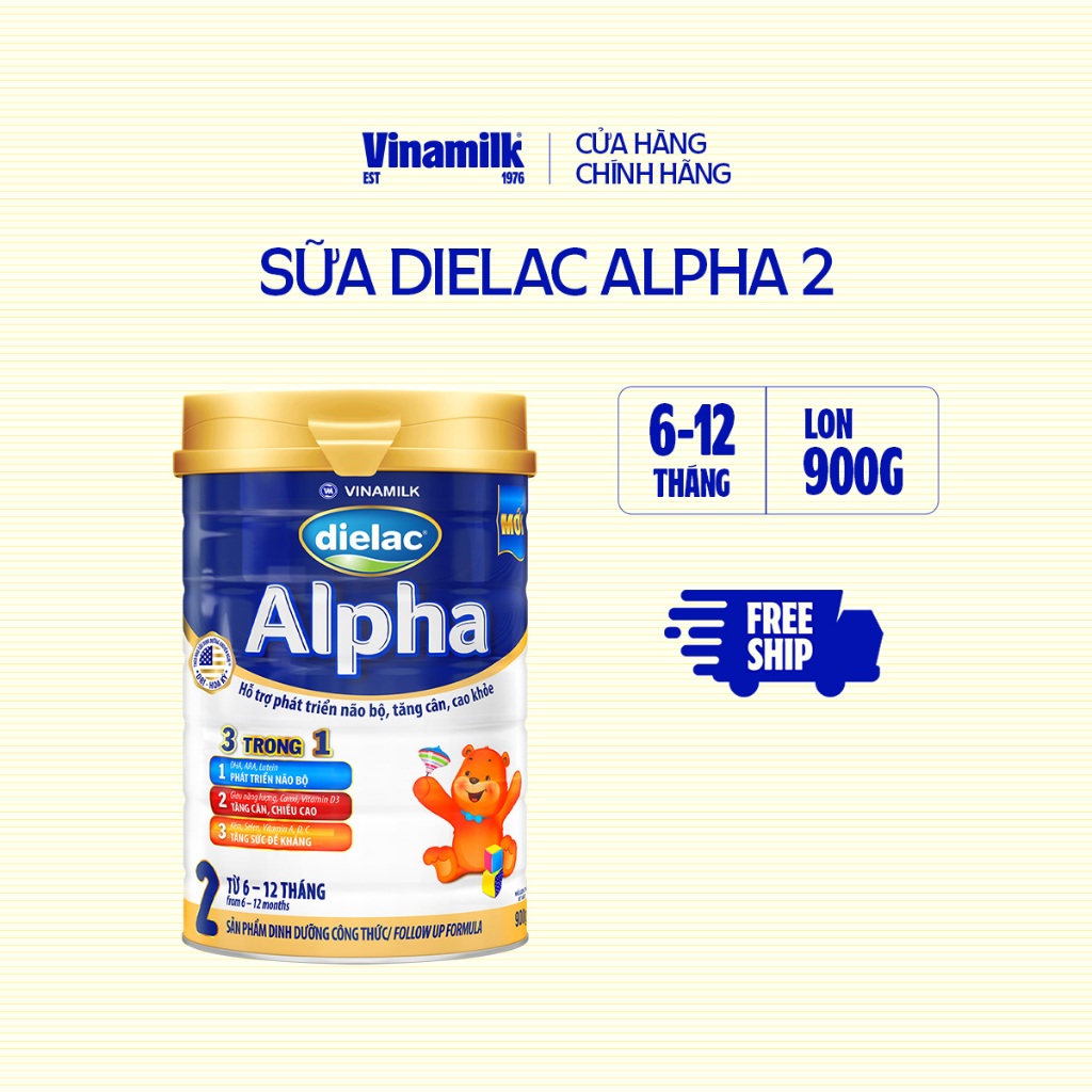 Hộp Sữa bột Vinamilk Dielac Alpha 2 - Hộp thiếc 900g (cho bé từ 6 - 12 tháng tuổi)