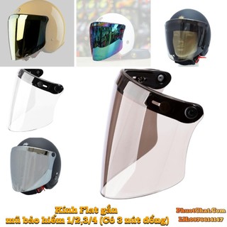 Kính flat gắn nón 3/4 cao cấp - kính gắn nón bảo hiểm 3/4 chống tia UV,nắng,bụi,gió nhiều màu,hàng chính hãng