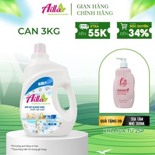  Can 3KG Nước Giặt Xả Kháng Khuẩn Ailla, Siêu Sạch, Siêu Thơm Lưu Hương Đến 48H