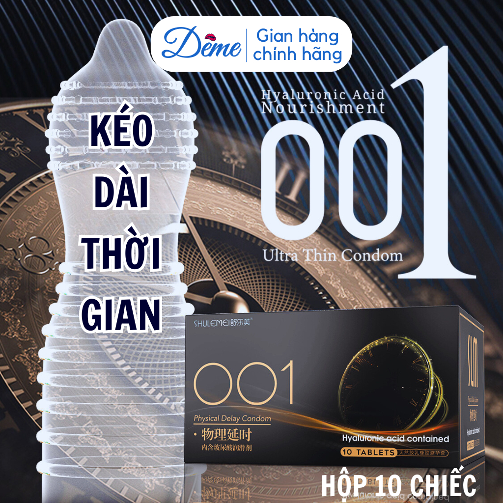 Bao cao su SLM siêu mỏng 001, kéo dài thời gian, nhiều gel bôi trơn - Hộp 10 bcs