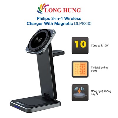 Đế sạc không dây Philips 3-in-1 Wireless Charger With Magnetic DLP8330 - Hàng chính hãng