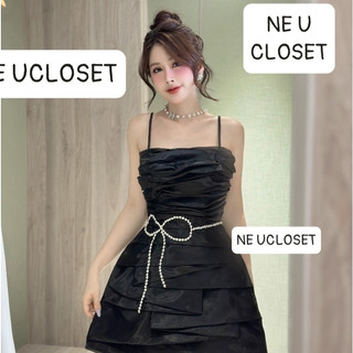 [VÁY THIẾT KẾ] Váy 2 dây xếp tầng phối nơ đính đá đầm 2 dây đắp tầng phối nơ đính đá đầm đi tiệc váy đi đám cưới, sẵ....