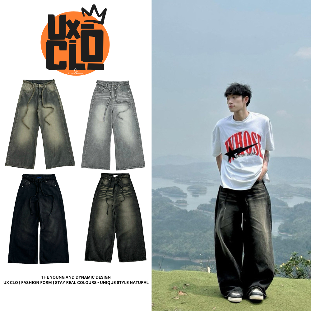 Quần Jean Ống Rộng Nam Nữ Phối Dây - UX CLO - UXC18