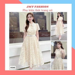 V545 Váy be organza hoa xòe sơ mi công sở (tặng kèm đai) [TH Hà Thanh] váy hoa be cổ viền ren nữ tính