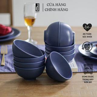 Bộ bát cơm sứ xanh navy 6 và 10 món - set chén ăn cơm đẹp cao cấp dílo - vỡ 1 đổi 1