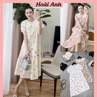 Váy Nữ Hoa To Phối Cổ Sen Tay Bồng Bềnh Siêu Xinh Dáng Dài Freeisze