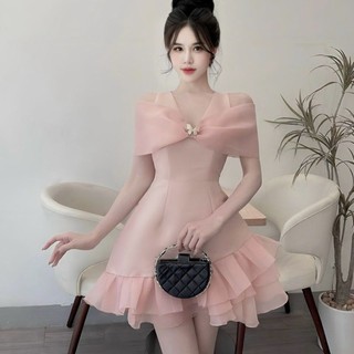 Váy tapta trễ vai tơ đuôi cá chéo