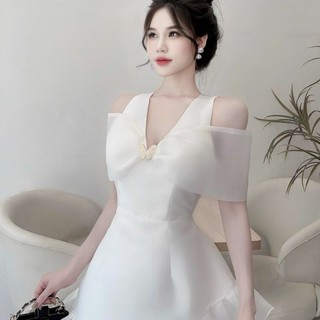 Váy tapta trễ vai tơ đuôi cá chéo