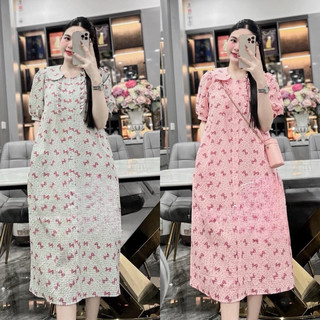 Váy xuông thiết kế NH Clothing mềm mại sọc kẻ sơmi nơ ngực