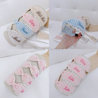   Cara Corner  Bờm Turban viền ren - Băng đô cài tóc cho bé thêu tên theo yêu cầu 