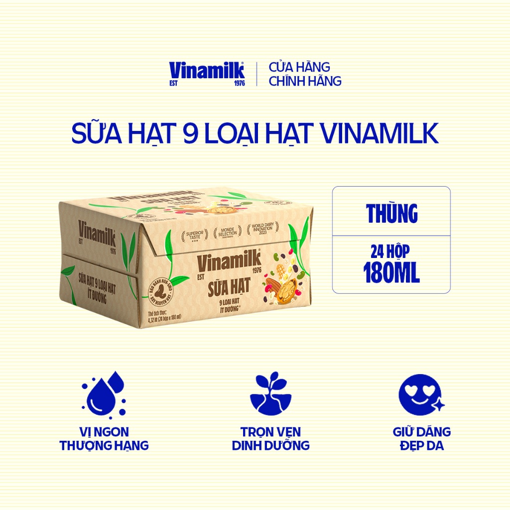 Thùng 24 hộp Sữa hạt 9 loại hạt Vinamilk ít đường - hộp 180ml | BigBuy360 - bigbuy360.vn
