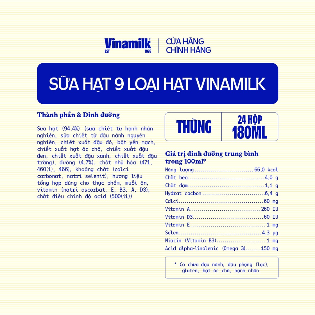 Thùng 24 hộp Sữa hạt 9 loại hạt Vinamilk ít đường - hộp 180ml | BigBuy360 - bigbuy360.vn