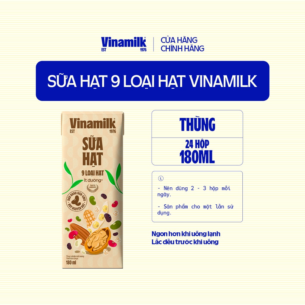Thùng 24 hộp Sữa hạt 9 loại hạt Vinamilk ít đường - hộp 180ml | BigBuy360 - bigbuy360.vn