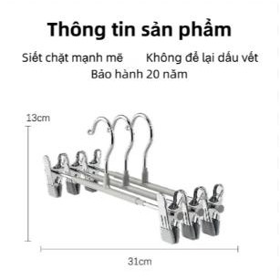 Combo 10 móc kẹp quần áo 2 đầu chống nhăn, bằng thép không gỉ