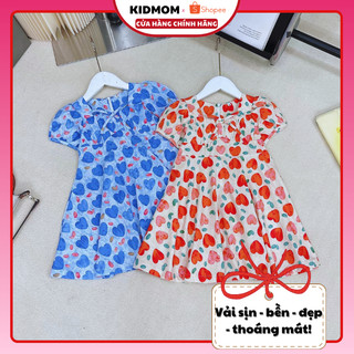 Váy tiểu thư xinh xắn cho bé gái KIDMOM, Đầm công chúa hoạ tiết trái tim bé gái chất mát mùa hè dáng rộng thoải mái MK20