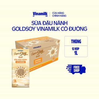 Thùng 12 hộp sữa đậu nành super soy gold có đường 1l