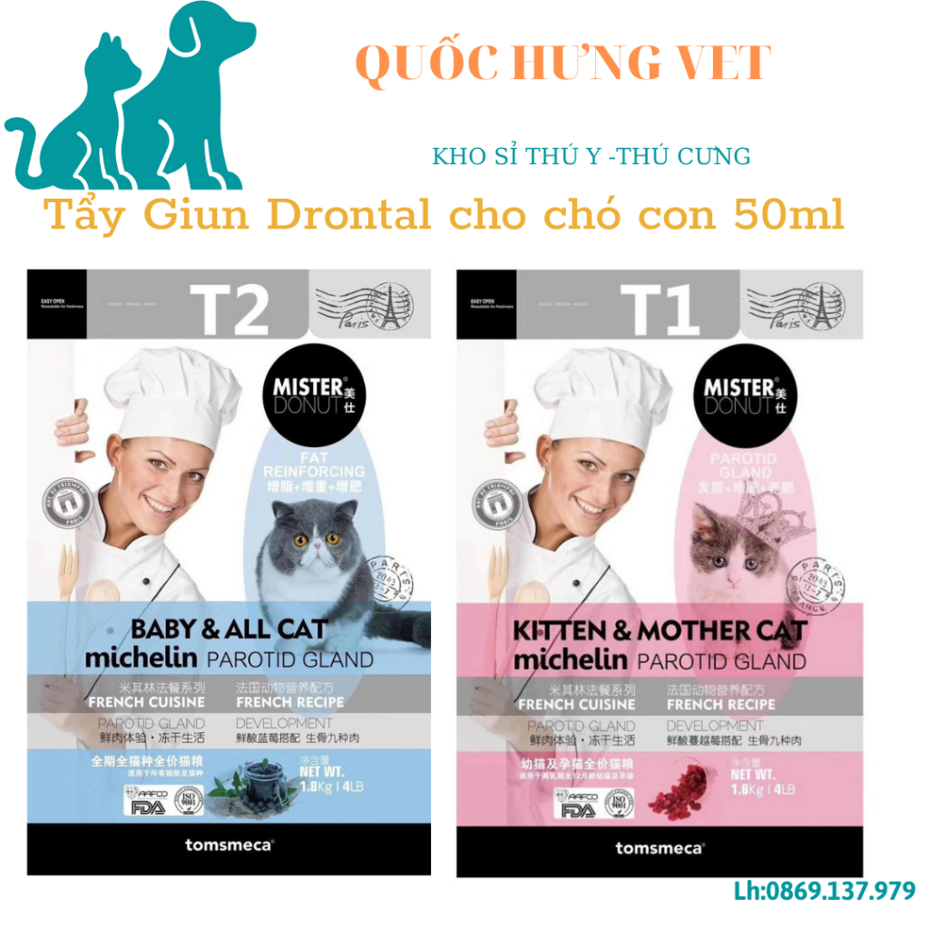 Thức ăn cho Mèo Hạt Cao Cấp Mister Donut T 9kg-Quốc Hưng Vet