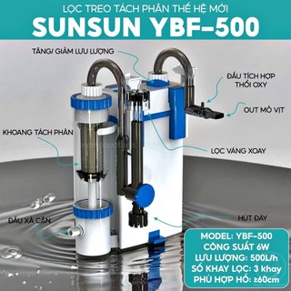 Sunsun ybf-500 | lọc treo tích hợp ngăn tách phân, xã cặn và lọc váng
