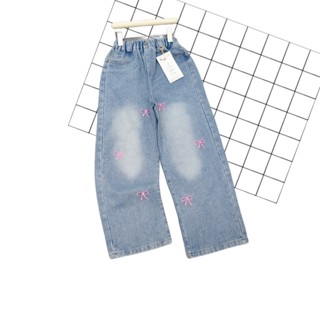 (18-50kg) Quần jean bé gái thêu nơ hồng, màu xanh sáng nổi bật
