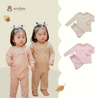 Bộ Thu Đông Cho Bé Gái Embes, Bộ Quần Áo Dài Tay Bé Gái Chất Cotton Tăm Gắn Nơ Size Từ 8kg Đến 19kg