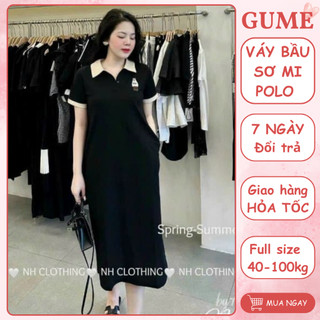 Đầm bầu váy bầu sơ mi polo dáng xuông công sở đi làm đi chơi trẻ trung có cổ