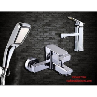 Full bộ sen tắm và vòi chậu rửa mặt Lavabo (vuông) tặng kèm bát sen tăng áp SNL902-SNL16-VHS05