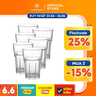 Bộ 6 cốc thủy tinh vát tám cạnh LOTUS GLASS VTC40x cao Cốc thủy tinh cao dùng để uống nước ép, sinh tố