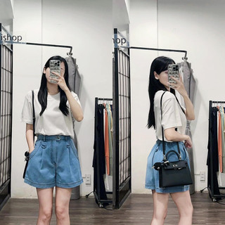 Quần short denim cạp chun màu xanh-113Q05