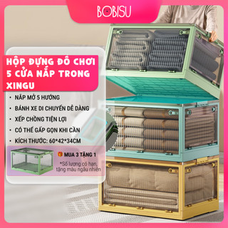 XINGU | Hộp Đựng Đồ Chơi, Quần Áo Cho Bé, Mở 5 Nắp Tiện Lợi, Trong Có Thể Xếp Gọn [Mua 3 Tặng 1]