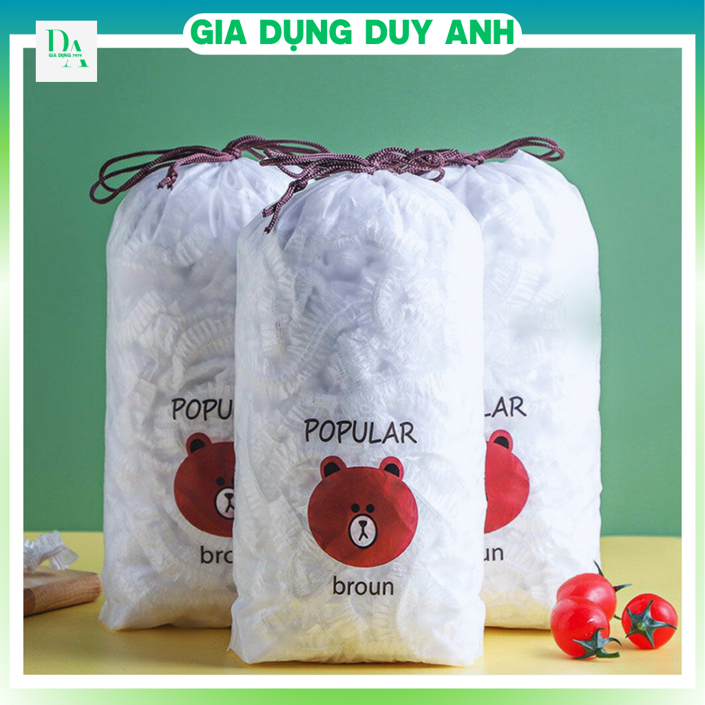 ComBo 10 Gói màng bọc thực phẩm chất liệu PE co dãn có chun siêu dai, Túi gấu bọc đồ ăn gia đình GDDA