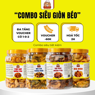  Combo Giòn Béo 4 Món - Tóp Mỡ Mắm Tỏi, Da Cá Trứng Muối, Da Heo Mắm Hành, Ba Rọi Mắm Tỏi